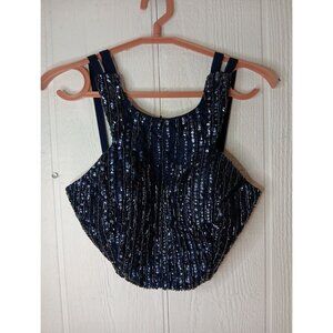 B Darlin Junior 5/6 Blue Beaded Special Occasion Crop Top Blouse Sleeveless NWOT